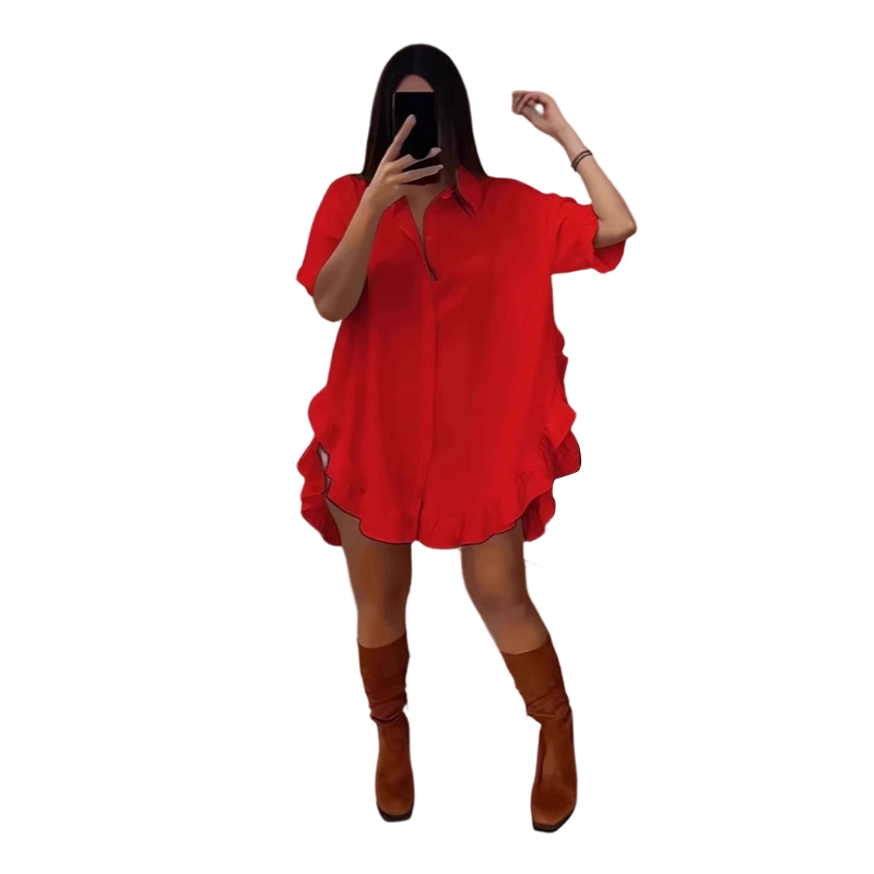 Oversized mini-jurk met knopen en ruches aan de zoom voor dames