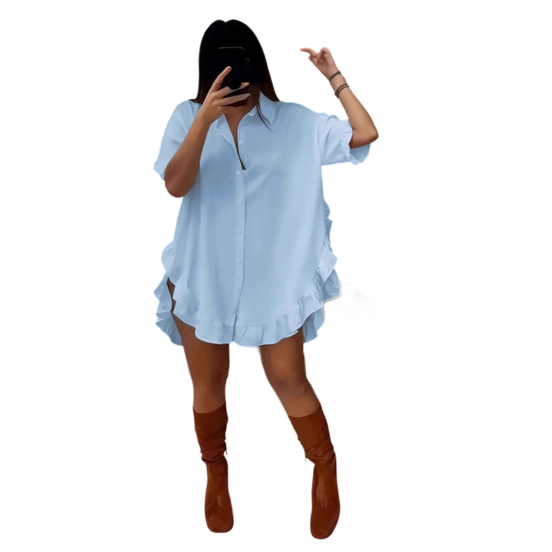 Oversized mini-jurk met knopen en ruches aan de zoom voor dames