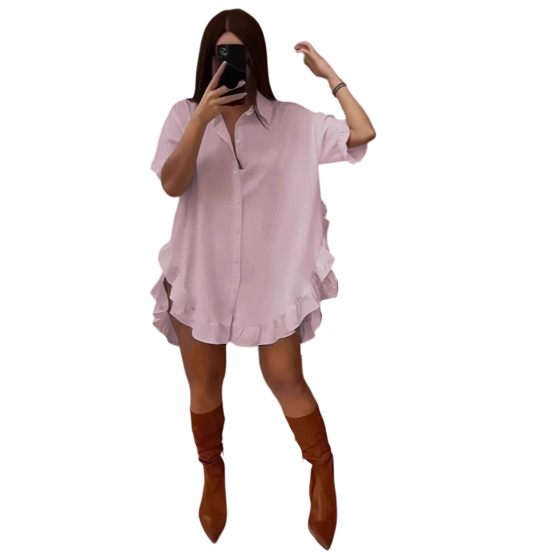 Oversized mini-jurk met knopen en ruches aan de zoom voor dames