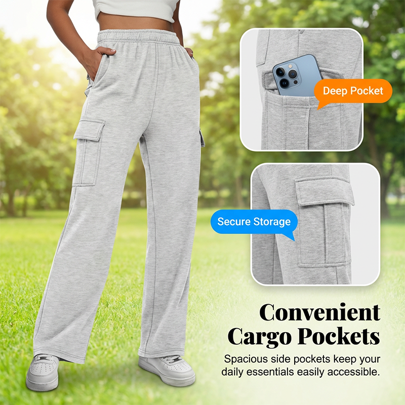 Cargo-broek voor dames met hoge taille en wijde pijpen
