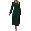 Elegante midi-jurk met lange mouwen, plooien en ceintuur