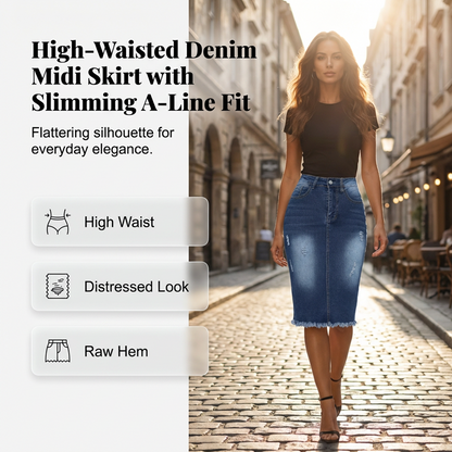 Denimrok met hoge taille en gerafelde zoom voor dames