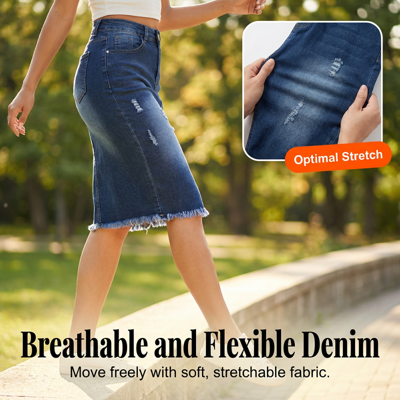Denimrok met hoge taille en gerafelde zoom voor dames