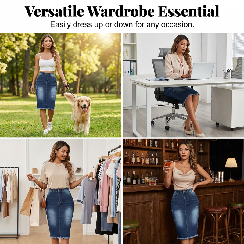 Denimrok met hoge taille en gerafelde zoom voor dames