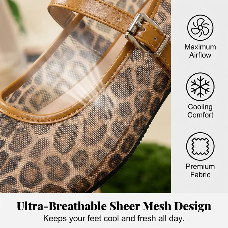 Damesballerina's met luipaardprint en mesh