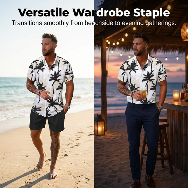 Herenoverhemd met tropische print en bijpassende korte broek