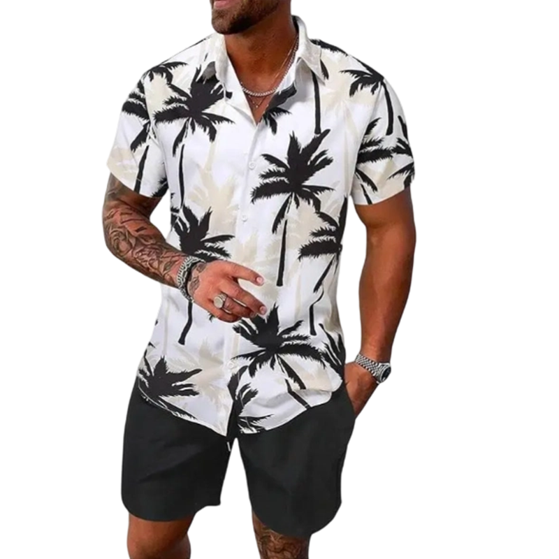 Herenoverhemd met tropische print en bijpassende korte broek