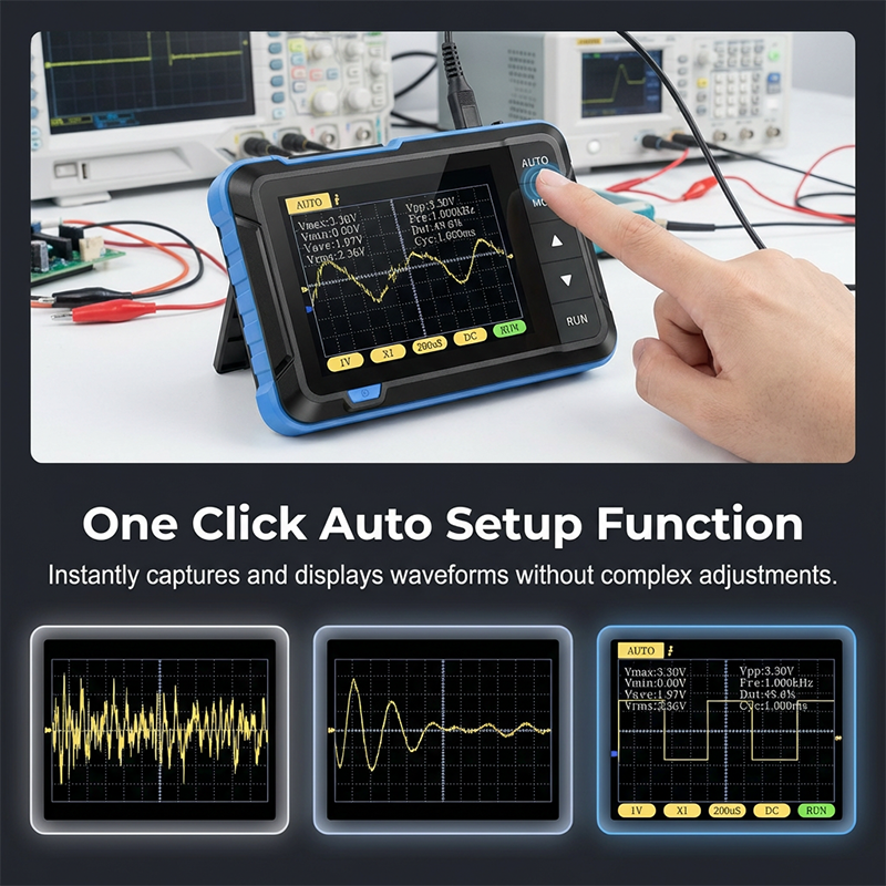 Mini-handoscilloscoop, 2,5 MSa/s, 200 kHz bandbreedte, 800 Vpp, PWM-uitgang, oscilloscoop voor de automobielindustrie, multimeters, accutester voor auto’s