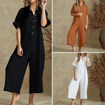 Casual jumpsuit met korte mouwen en wijde pijpen voor dames