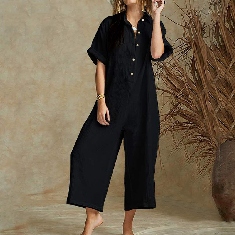 Casual jumpsuit met korte mouwen en wijde pijpen voor dames