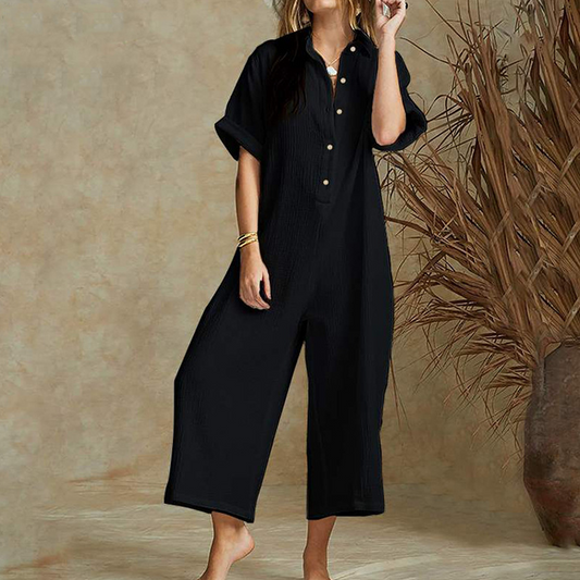 Casual jumpsuit met korte mouwen en wijde pijpen voor dames