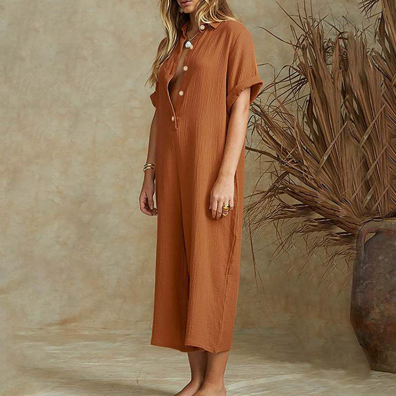 Casual jumpsuit met korte mouwen en wijde pijpen voor dames