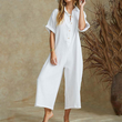 Casual jumpsuit met korte mouwen en wijde pijpen voor dames