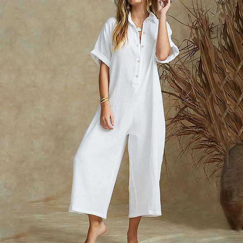 Casual jumpsuit met korte mouwen en wijde pijpen voor dames