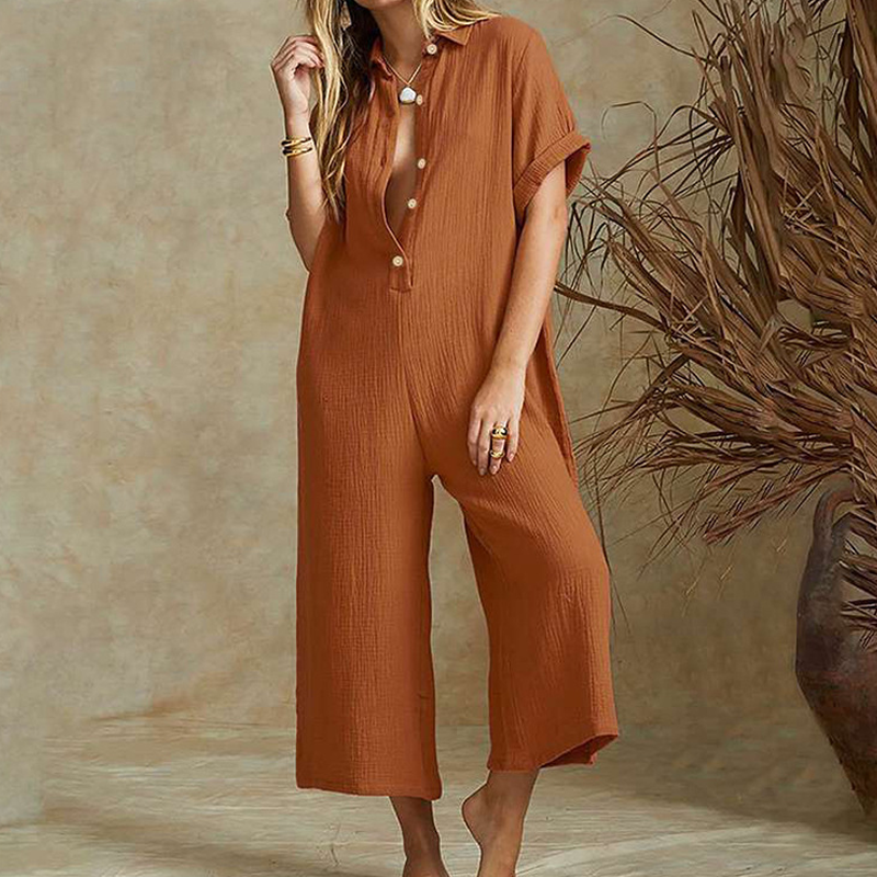 Casual jumpsuit met korte mouwen en wijde pijpen voor dames