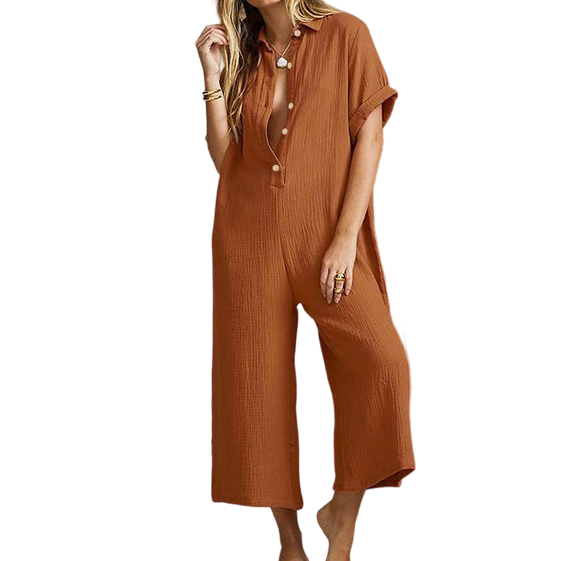 Casual jumpsuit met korte mouwen en wijde pijpen voor dames