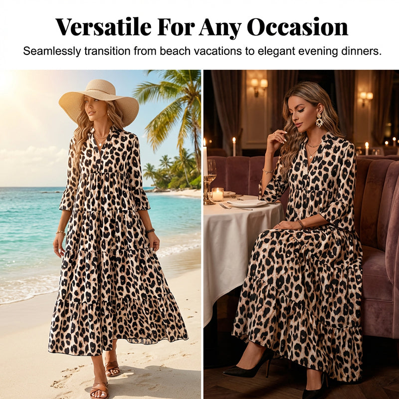 Casual, losvallende maxi-jurk met V-hals en ruches voor dames