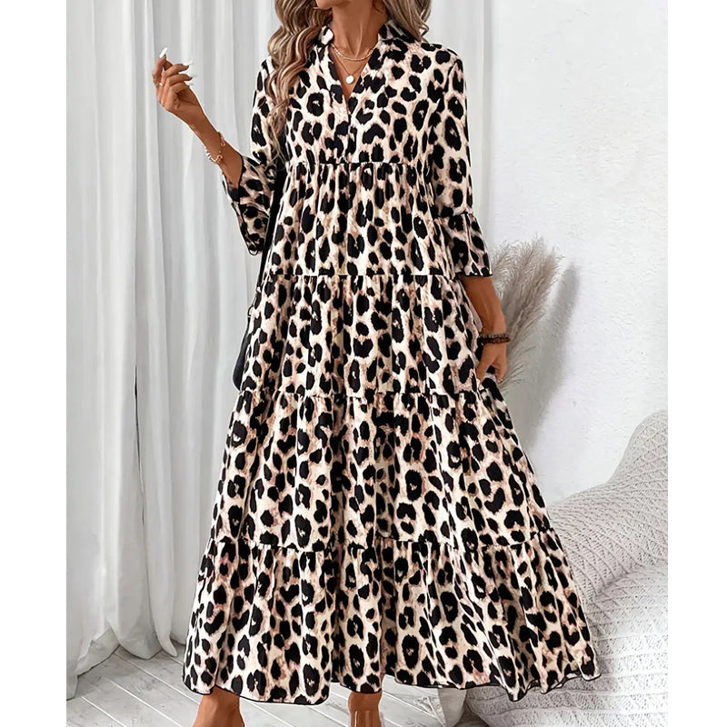 Casual, losvallende maxi-jurk met V-hals en ruches voor dames