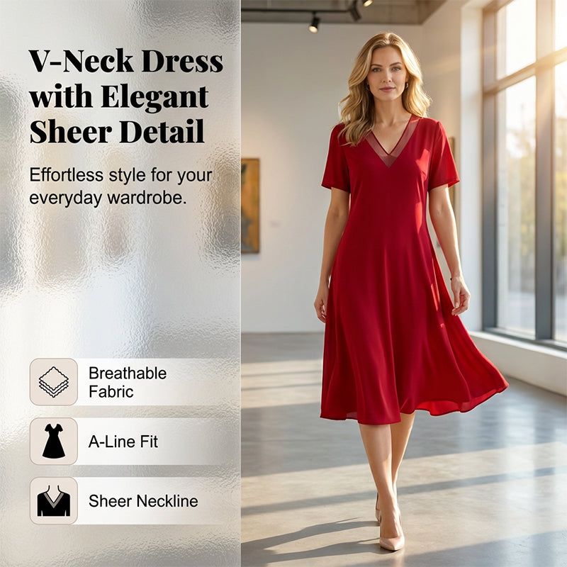 Elegante damesjurk met V-hals en mesh