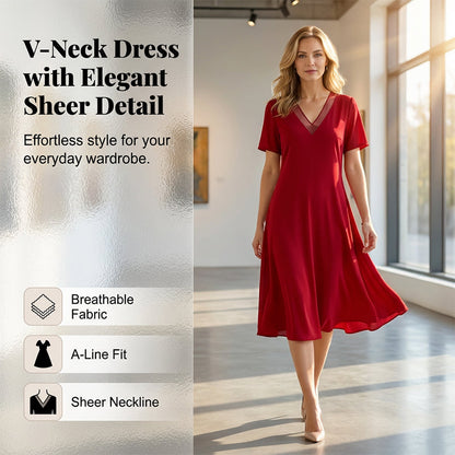 Elegante damesjurk met V-hals en mesh