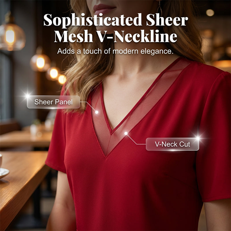 Elegante damesjurk met V-hals en mesh