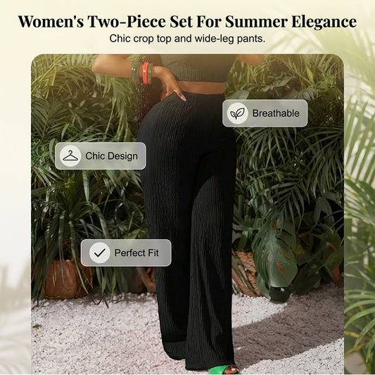 2-delige set voor dames: kort topje en broek met wijde pijpen