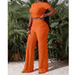 2-delige set voor dames: kort topje en broek met wijde pijpen