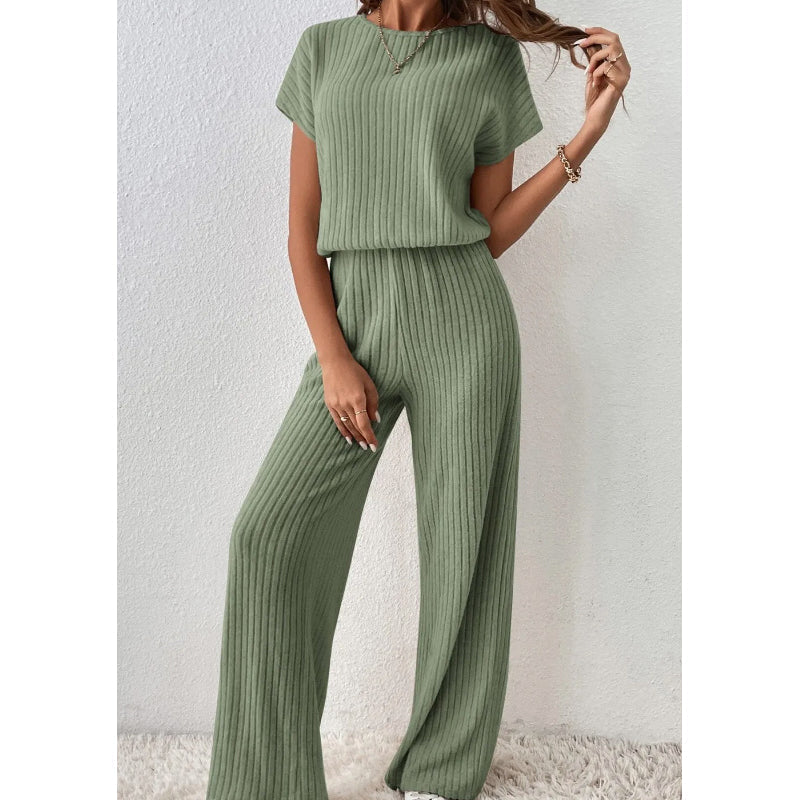 ✨ 50% Korting ✨ Dames Geribde Gebreide Top & Wijde Broek Set 👚👖 Zachte Stretchstof, Relaxte Pasvorm & Elegante Comfort Look