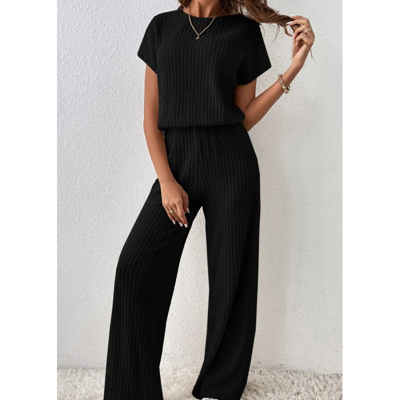 ✨ 50% Korting ✨ Dames Geribde Gebreide Top & Wijde Broek Set 👚👖 Zachte Stretchstof, Relaxte Pasvorm & Elegante Comfort Look