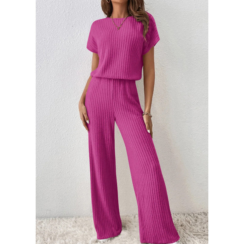 ✨ 50% Korting ✨ Dames Geribde Gebreide Top & Wijde Broek Set 👚👖 Zachte Stretchstof, Relaxte Pasvorm & Elegante Comfort Look