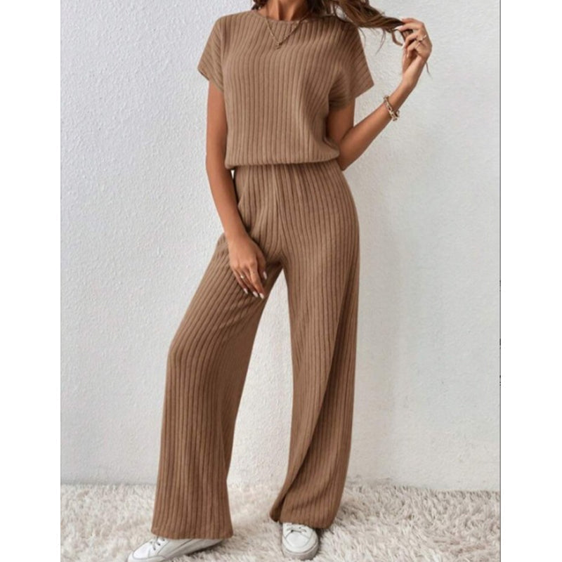 ✨ 50% Korting ✨ Dames Geribde Gebreide Top & Wijde Broek Set 👚👖 Zachte Stretchstof, Relaxte Pasvorm & Elegante Comfort Look
