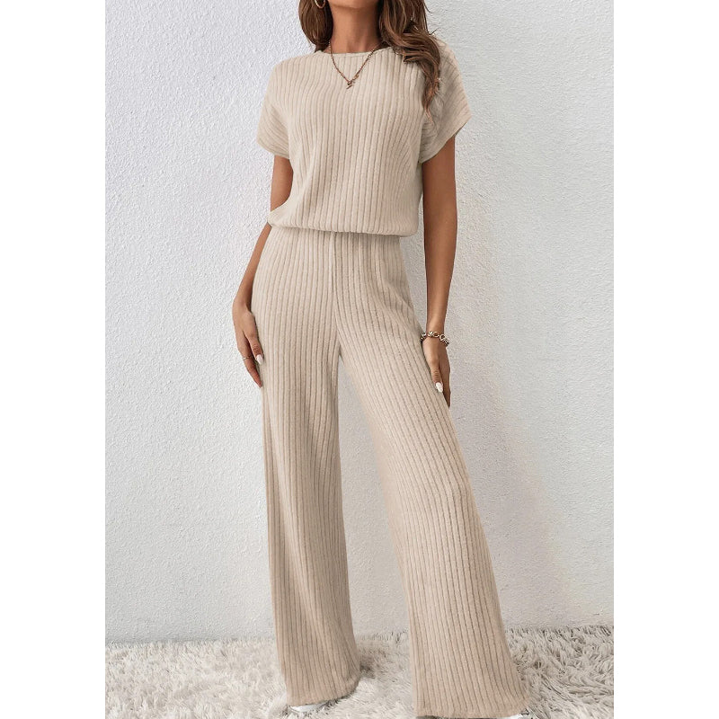 ✨ 50% Korting ✨ Dames Geribde Gebreide Top & Wijde Broek Set 👚👖 Zachte Stretchstof, Relaxte Pasvorm & Elegante Comfort Look