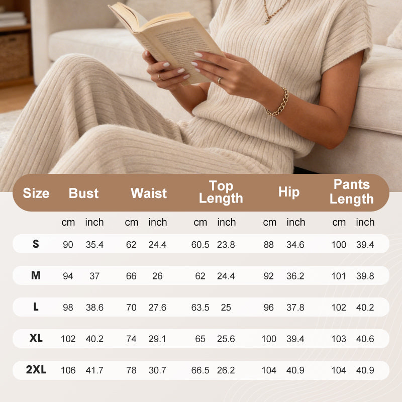 ✨ 50% Korting ✨ Dames Geribde Gebreide Top & Wijde Broek Set 👚👖 Zachte Stretchstof, Relaxte Pasvorm & Elegante Comfort Look