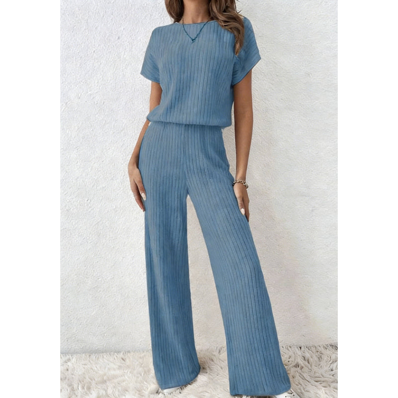 ✨ 50% Korting ✨ Dames Geribde Gebreide Top & Wijde Broek Set 👚👖 Zachte Stretchstof, Relaxte Pasvorm & Elegante Comfort Look