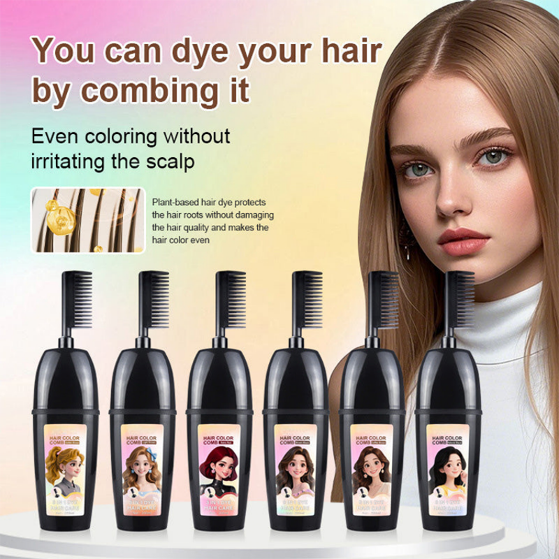 ⏰TIJDELIJKE ACTIE💇‍♀️ 3-in-1 Haarkleurkam, één-druk ontwerp, geen rommel & tijdbesparend ✨