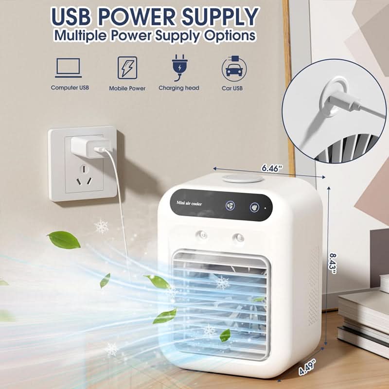 🌞Fris De Lente In Met 50% Korting!❄️Mini Aircooler & Luchtbevochtiger (USB) | Draagbare Luchtkoeler voor Slaapkamer & Bureau | Compact en Stil
