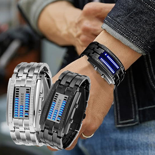 ⌚Beperkte tijd 50% korting!✨Horloge voor heren - binaire led, roestvrij staal, blauw licht, sportief, waterbestendig, modern⚡