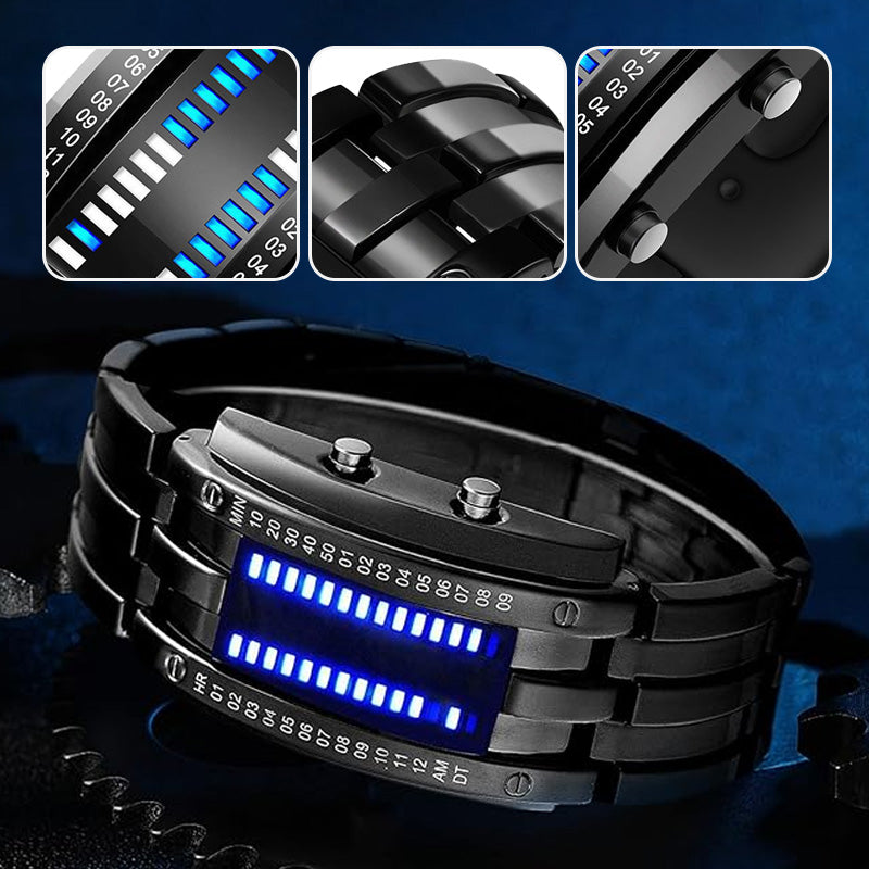⌚Beperkte tijd 50% korting!✨Horloge voor heren - binaire led, roestvrij staal, blauw licht, sportief, waterbestendig, modern⚡