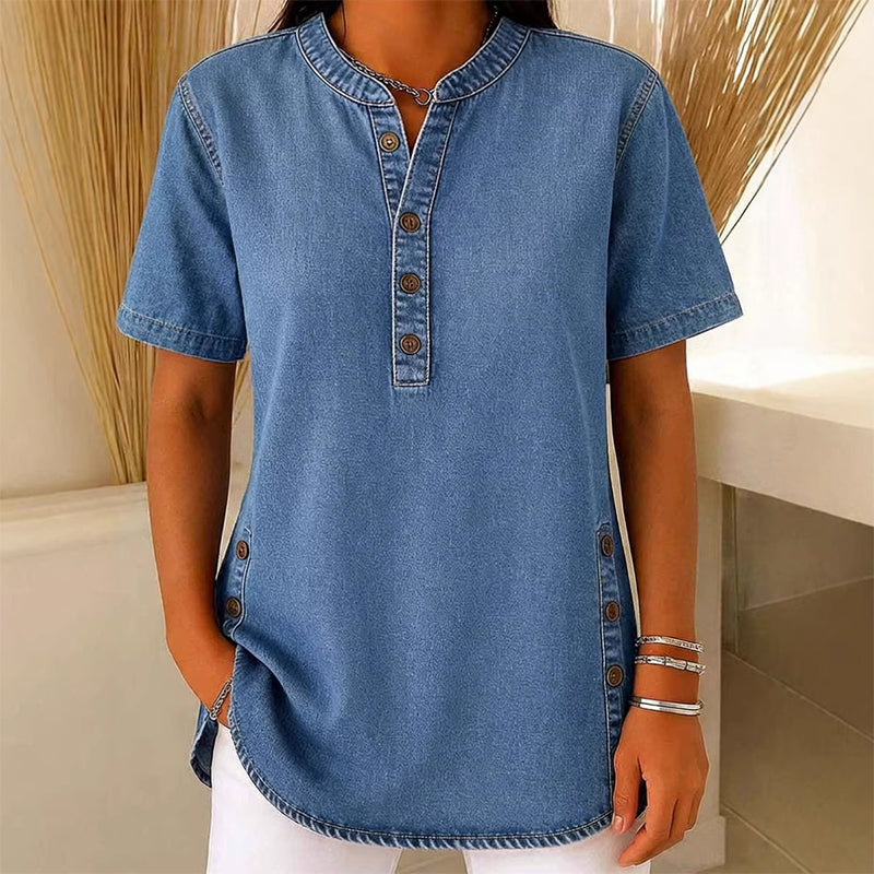💥⏰TIJDELIJK KORTING 50%👖Dames Kwalitatieve mengstof Denim Tuniek✨V-hals los passend voor dagelijks dragen