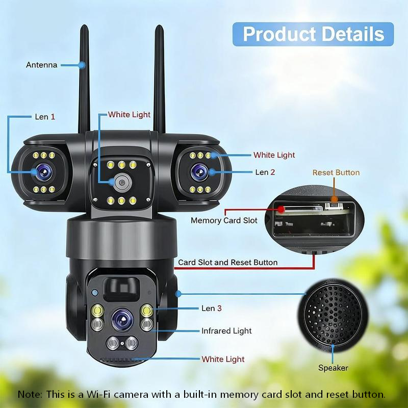 📢📢50% KORTING⏰6K 9MP wifi-beveiligingscamera voor buiten | 10x zoom, 3 lenzen, 360° PTZ | IP66 waterdicht, kleurennachtzicht, tweeweg audio, bewegingsdetectie