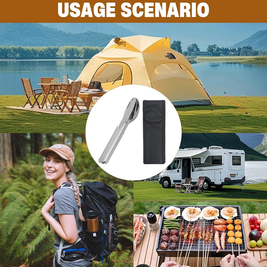 🎒 Compacte RVS Bestekset – Lichtgewicht & Perfect voor Reizen, Kamperen en Picknicks 🌿