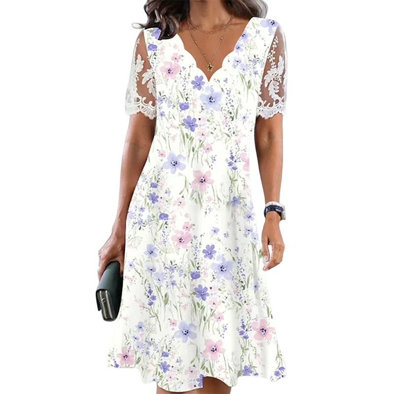 ⚡ Nu 50% Korting! ✨ Damesjurk met bloemenprint en kanten mouwen