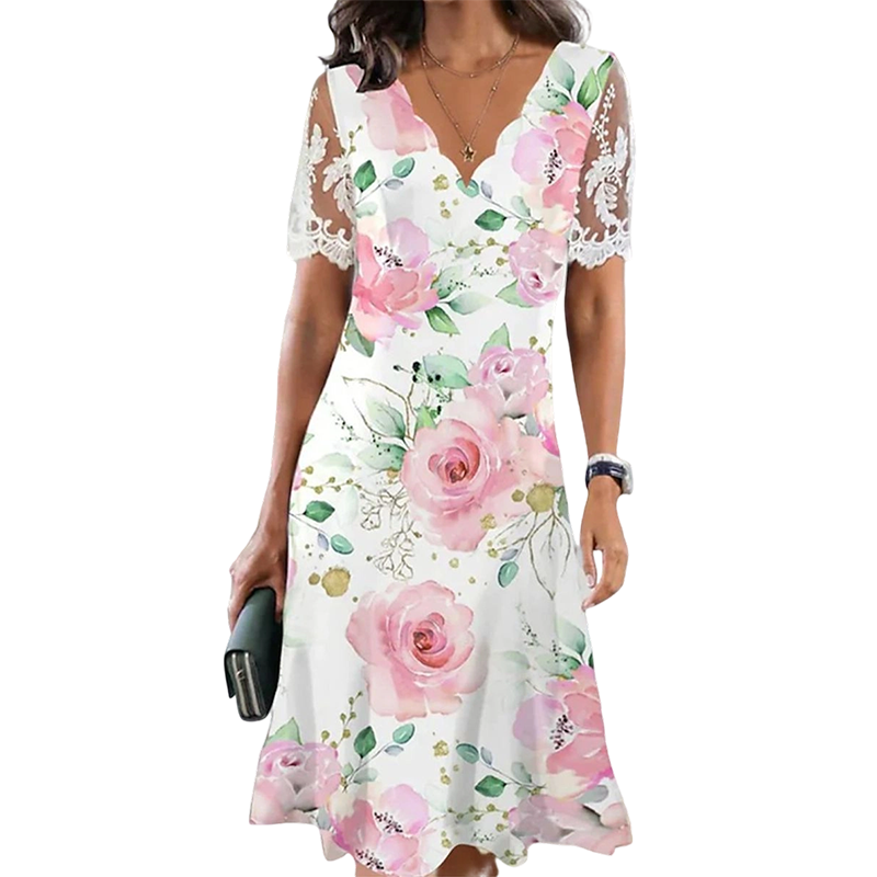 ⚡ Nu 50% Korting! ✨ Damesjurk met bloemenprint en kanten mouwen