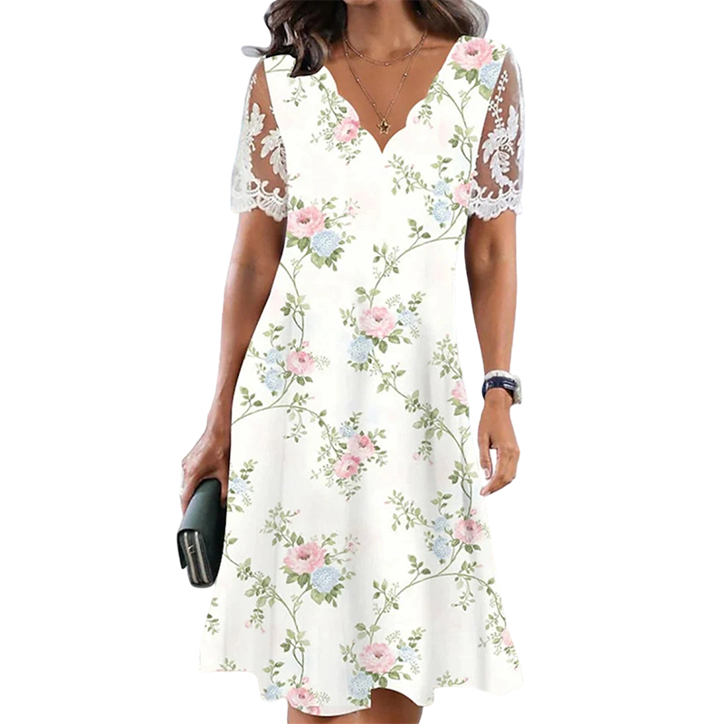 ⚡ Nu 50% Korting! ✨ Damesjurk met bloemenprint en kanten mouwen
