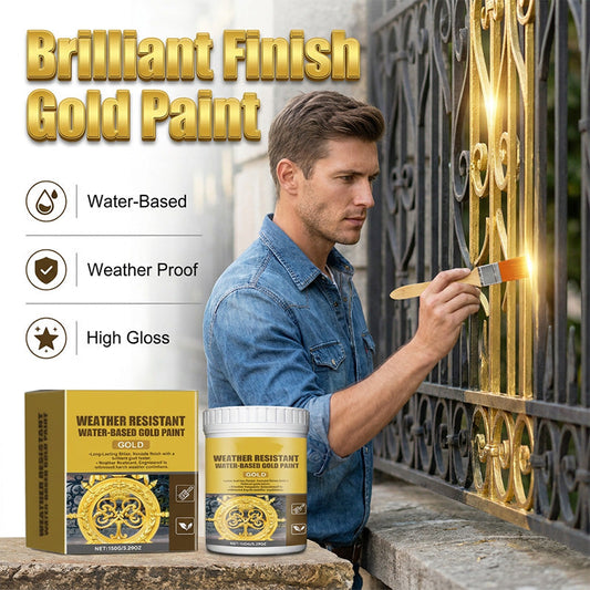 🎨🏡Verfset met bladgoudeffect – Watergedragen, weerbestendige metallic goudverf met kwast, ideaal voor meubels, decoratie en doe-het-zelfprojecten buitenshuis