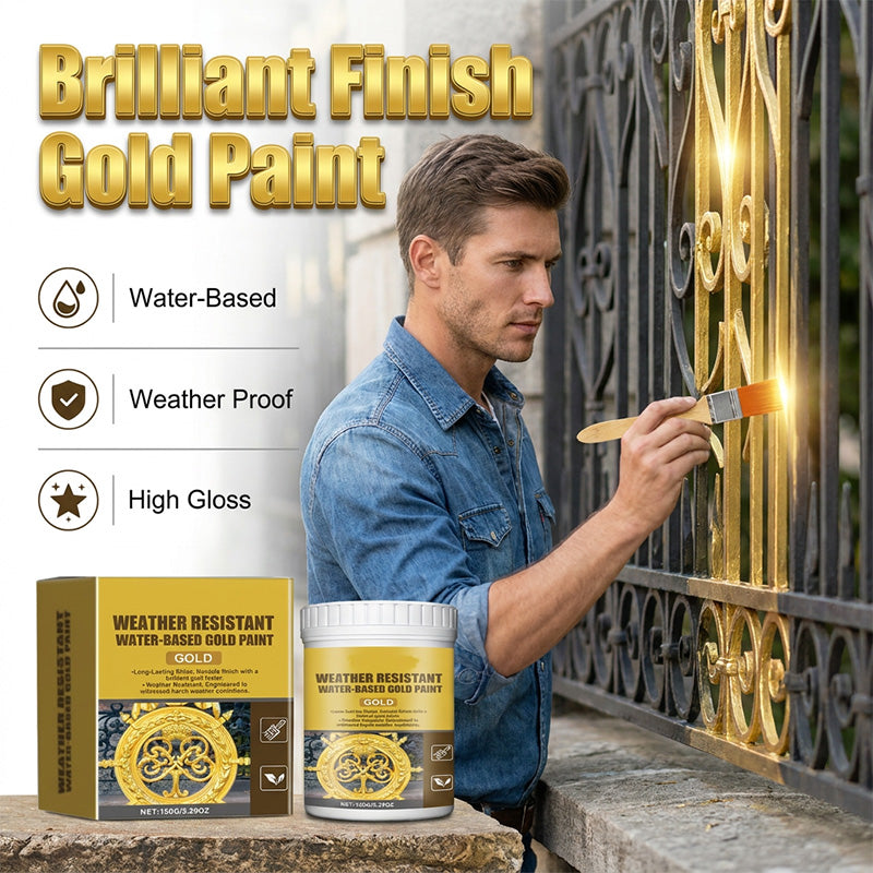 🎨🏡Verfset met bladgoudeffect – Watergedragen, weerbestendige metallic goudverf met kwast, ideaal voor meubels, decoratie en doe-het-zelfprojecten buitenshuis