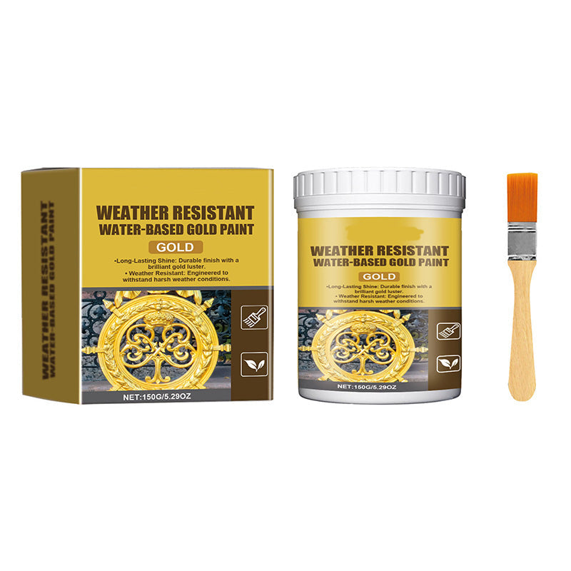 🎨🏡Verfset met bladgoudeffect – Watergedragen, weerbestendige metallic goudverf met kwast, ideaal voor meubels, decoratie en doe-het-zelfprojecten buitenshuis