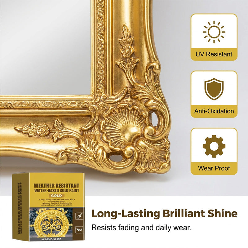 🎨🏡Verfset met bladgoudeffect – Watergedragen, weerbestendige metallic goudverf met kwast, ideaal voor meubels, decoratie en doe-het-zelfprojecten buitenshuis