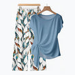 👗 Dames Zijknoop Top & Geprint Broek Set – Elegant Lounge 2-delig | Lichtblauw & Lichtgroen | S-5XL
