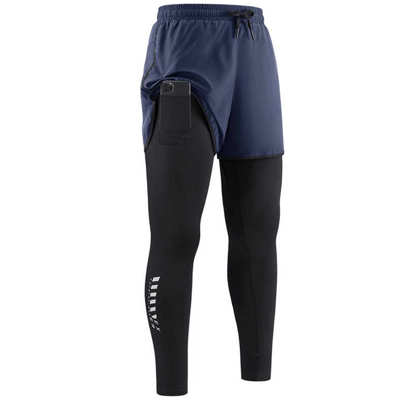 🏃‍♂️ NU 50% KORTING!💨 2-in-1 hardlooplegging met korte broek voor heren – Compressie & sneldrogend – Sportbroek met telefoonzakje 📱